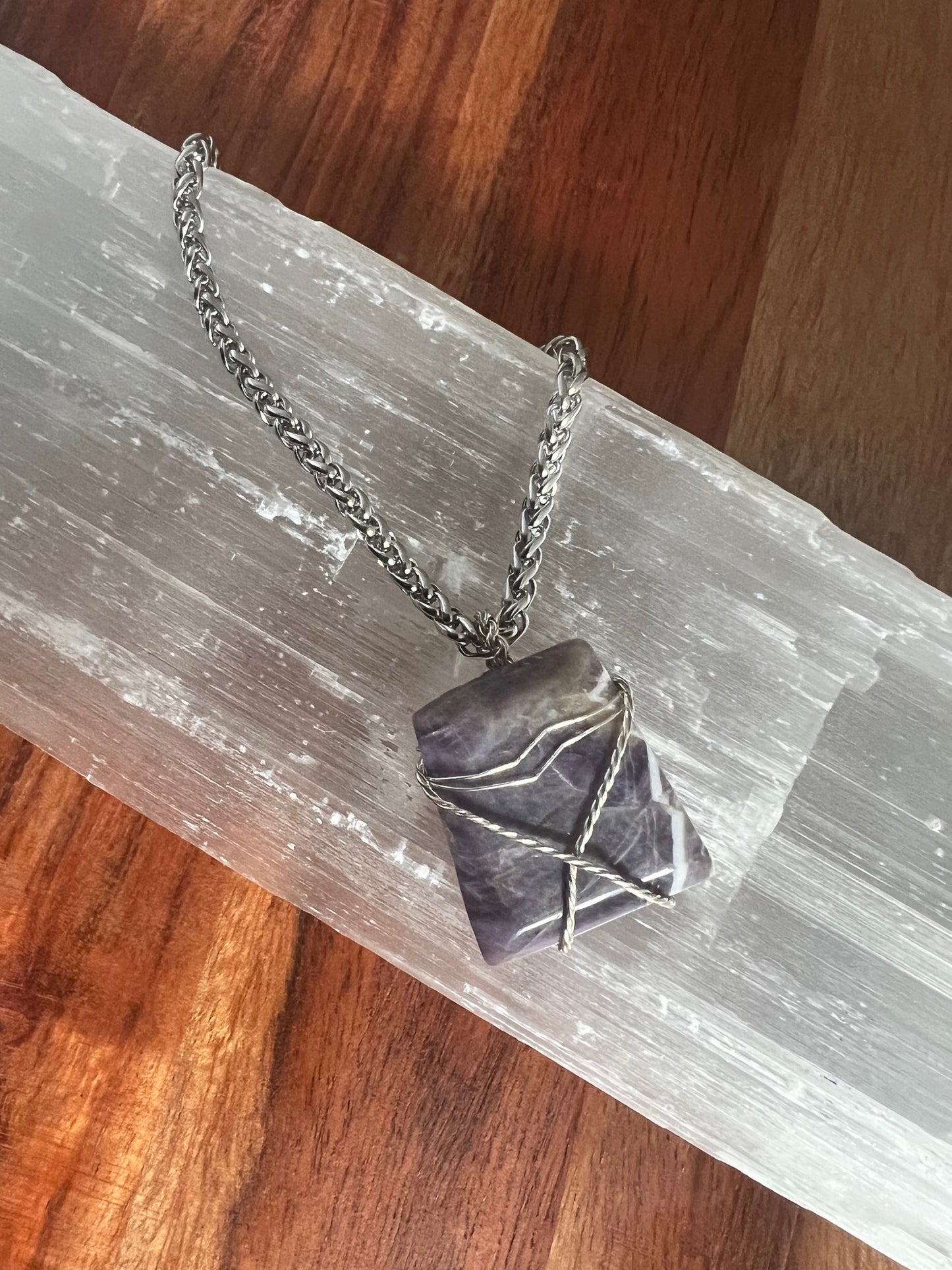 Wire Wrapped Amethyst Crystal 18" Necklace