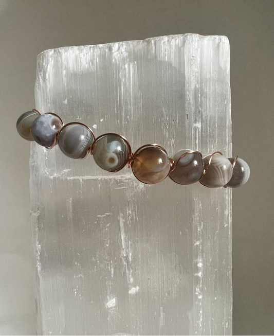 Handcrafted Wire Wrapped Botswana Sardonyx Agate Adjustable Bracelet