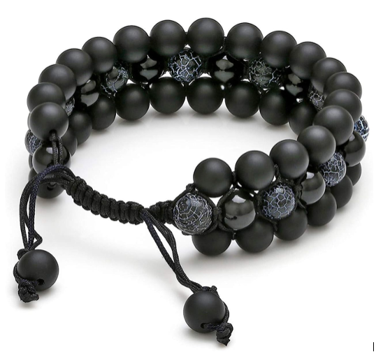 Black Agate and Dragon Stone Triple Layer Bracelet