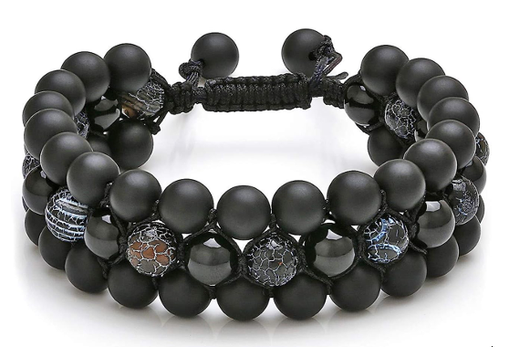 Black Agate and Dragon Stone Triple Layer Bracelet