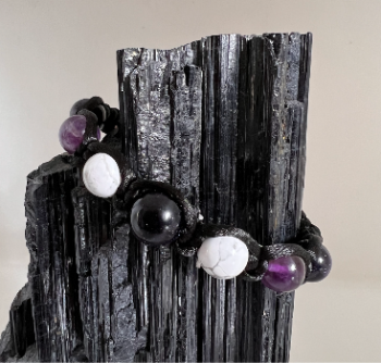 Macrame Amethyst, Howlite and Blue Sandstone Bracelet