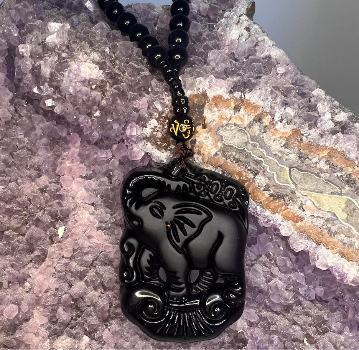 Obsidian Elephant Necklace